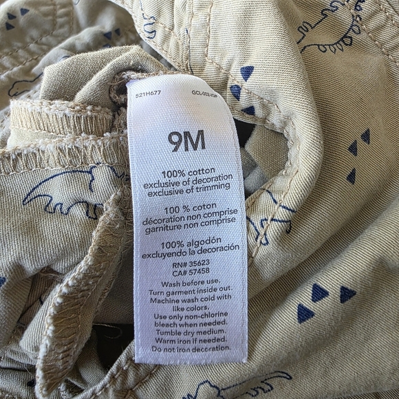 Just One You by Carter's Khaki Dinosaur Print Cotton Overalls, Baby Boys Size 9M - Picture 7 of 7